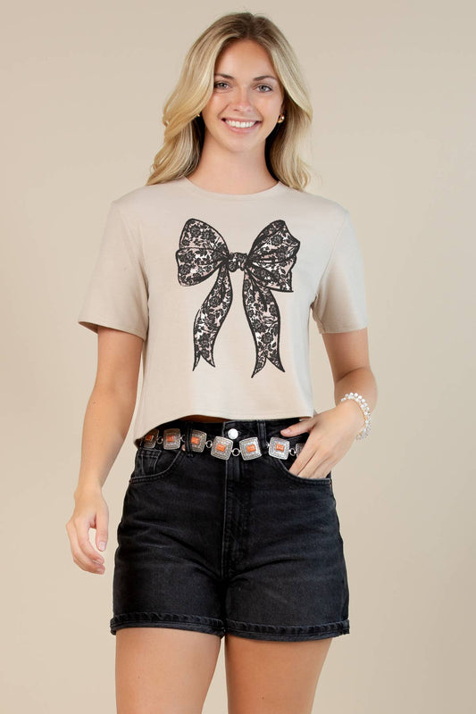 Nabi Coquette Ribbon Graphic Crop Top