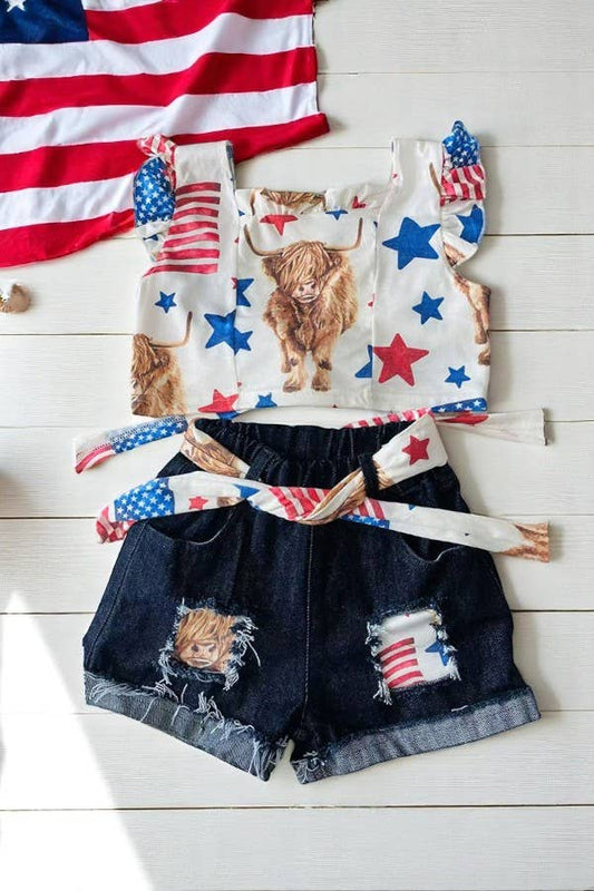 Top denim shorts girls set