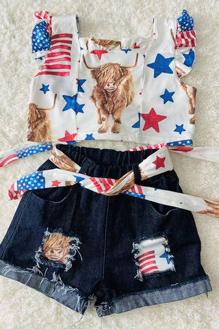 Top denim shorts girls set