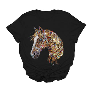 Sequin Diamond Horse Graphic Tee | Glam Western Cowgirl T-Sh