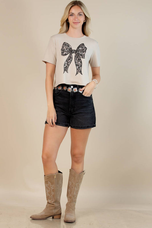 Nabi Coquette Ribbon Graphic Crop Top