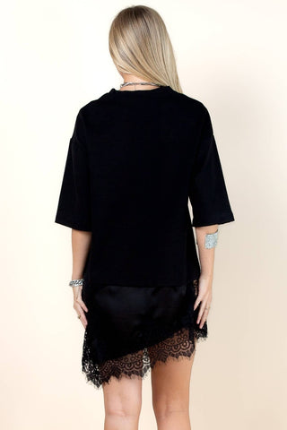 Loba Solid Asymmetric Lace Loose Fit Top