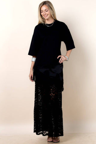 Loba Solid Asymmetric Lace Loose Fit Top