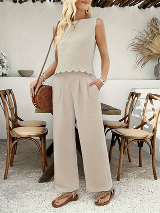 Bow tie back  crewneck tank top & pants resort casual set