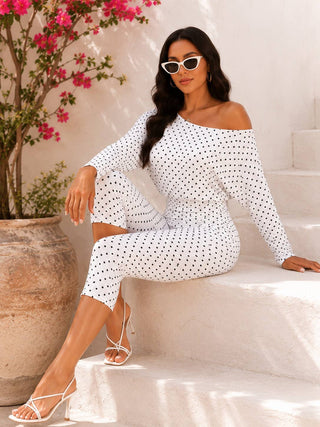 Polka Dot One-Shoulder Ruched Top