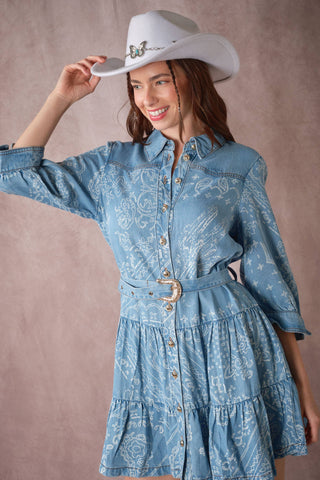 Western Paisley Shirt Dress
