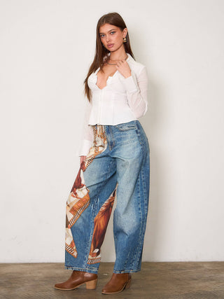 Horse Scarf Digital Print Baggy Jeans