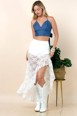 Asta Lace Elastic Ruffled Western Skirts