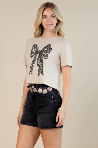 Nabi Coquette Ribbon Graphic Crop Top