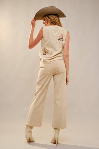 Western Motif Embroidered Sleeveless Top