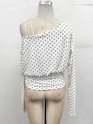 Polka Dot One-Shoulder Ruched Top