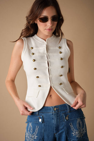 Military Button Sweater Knit Vest