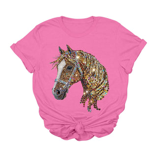 Sequin Diamond Horse Graphic Tee | Glam Western Cowgirl T-Sh