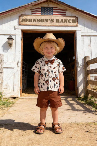 Western short sleeve top & brown shorts boy set 251288M