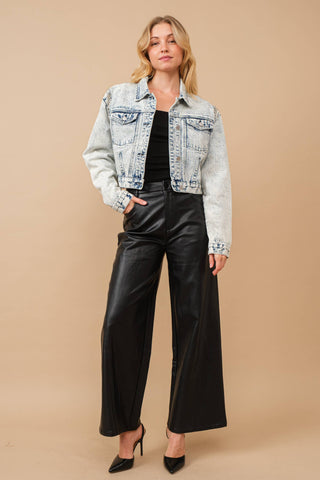 Acid Washed Shoulder Beading Denim Jacket