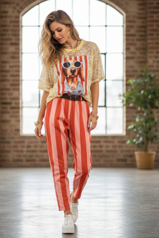 Sonia Lace Strapped Dog Print Oversize T Shir