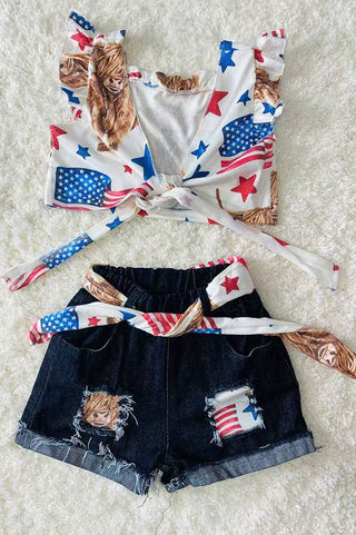 Top denim shorts girls set