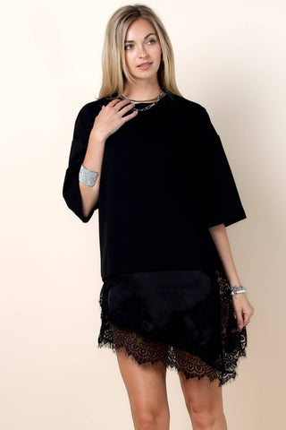 Loba Solid Asymmetric Lace Loose Fit Top