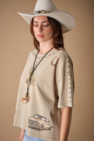 Western Graphic Studded Oversized Tee