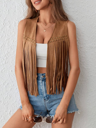 Western Cowgirl Fringe Studded Vest