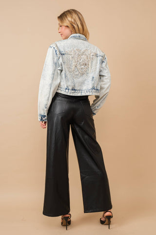 Acid Washed Shoulder Beading Denim Jacket