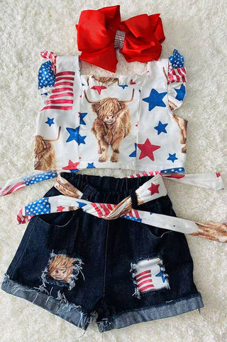 Top denim shorts girls set