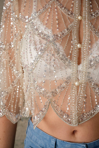 Sequin Beaded Mesh Cape Top