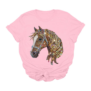 Sequin Diamond Horse Graphic Tee | Glam Western Cowgirl T-Sh