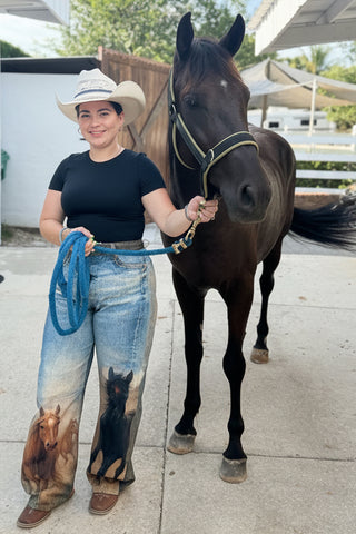 Horse Print Barrel Jeans