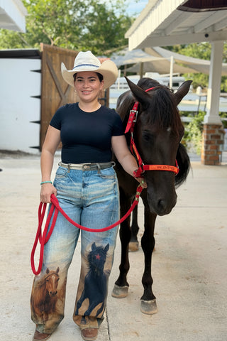 Horse Print Barrel Jeans