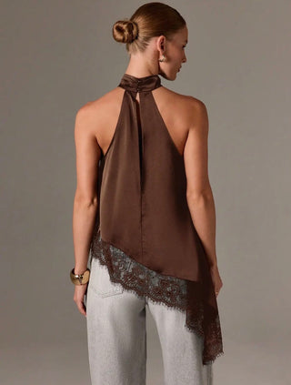 Asymmetric lace halter top