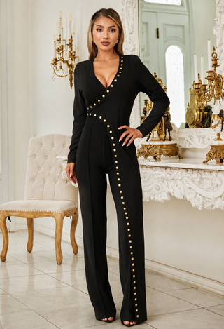 Golden Trail Studded Wrap Jumpsuit