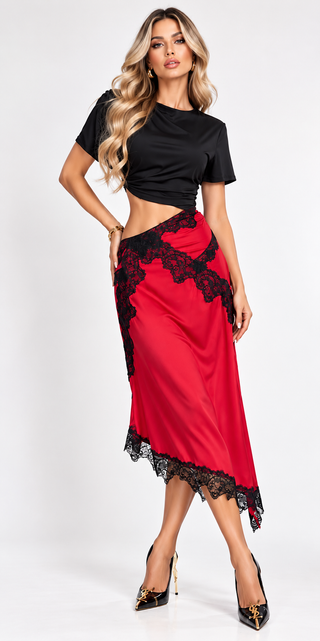 Scarlet Romance Lace Midi Skirt