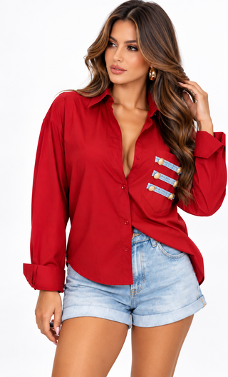 Denim Accent Button-Down Shirt
