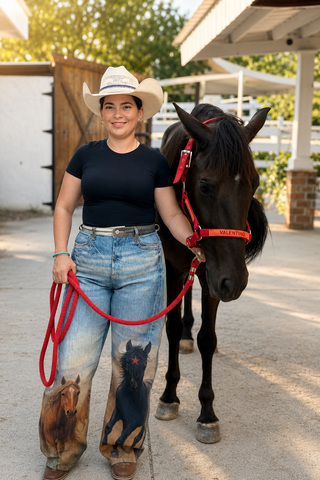 Horse Print Barrel Jeans