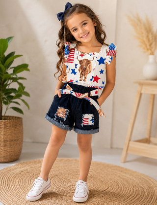 Top denim shorts girls set