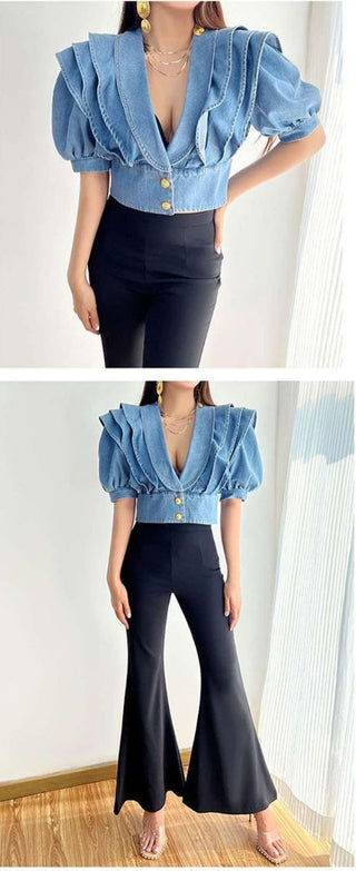 Denim Ruffle Top