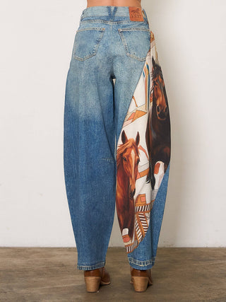 Horse Scarf Digital Print Baggy Jeans