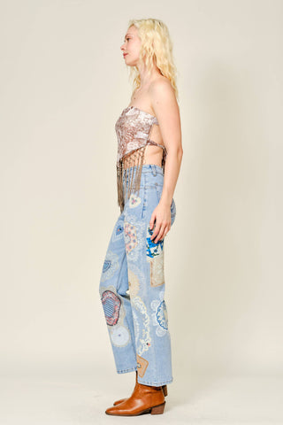 Printed Mesh Tassel Tube Top