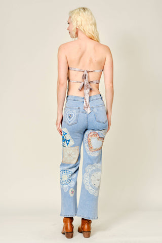 Printed Mesh Tassel Tube Top