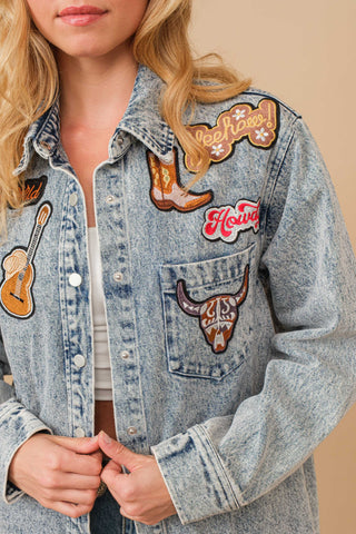 Garment Washed Snap Up Rodeo Denim Jacket