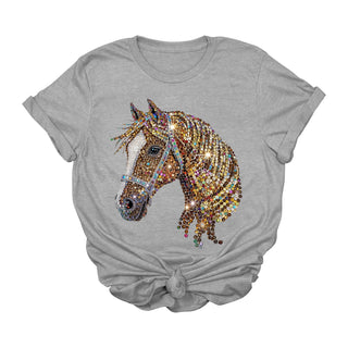 Sequin Diamond Horse Graphic Tee | Glam Western Cowgirl T-Sh