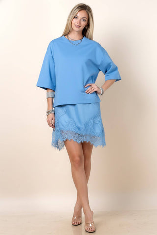 Loba Solid Asymmetric Lace Loose Fit Top