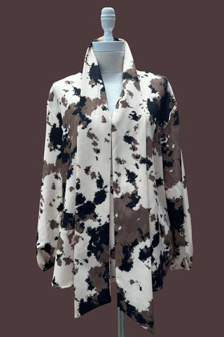 Loretta Beige Cow Animal  Print  Ribbon Blouse