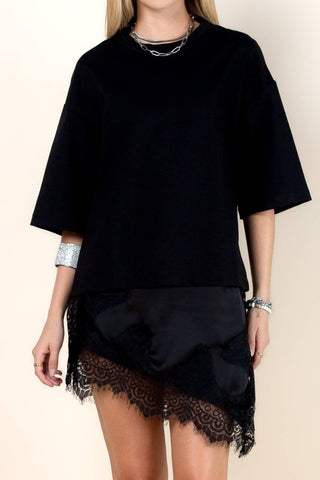 Loba Solid Asymmetric Lace Loose Fit Top