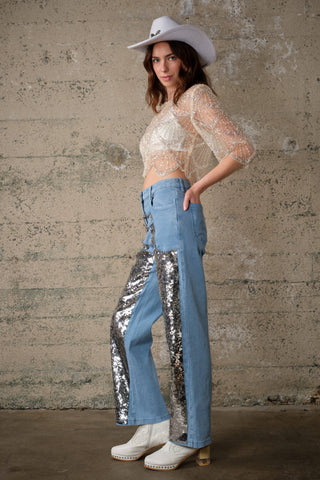 Sequin Beaded Mesh Cape Top