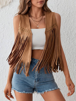 Western Cowgirl Fringe Studded Vest