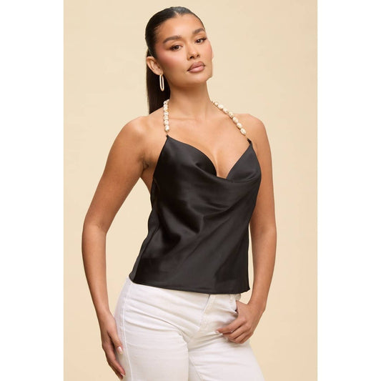 COWL NECK BEADED CHAIN TOP