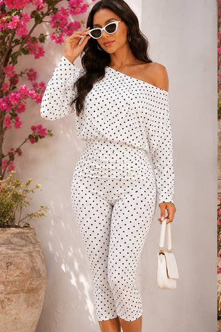 Polka Dot One-Shoulder Ruched Top