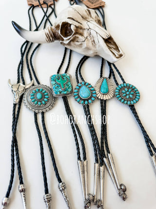 Western Bolo Tie Long Pendant Necklace